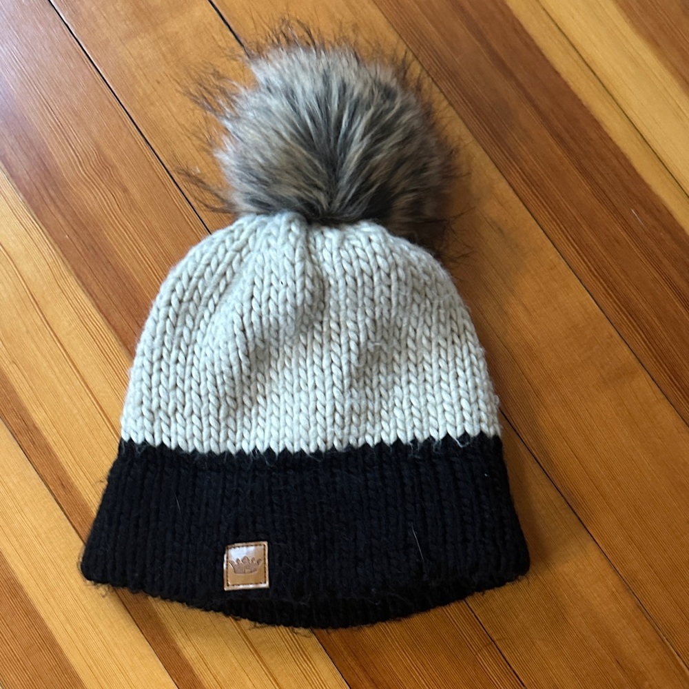 Panache Black and Cream Kids Pom-Pom Hat